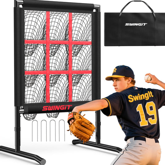 Baseball Pitching Net with 9 Target Pockets, Adjustable Targets and Carry Bag