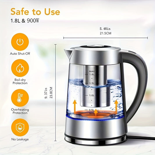 Electric Glass Kettle, 1.8L with 12 Temperature Settings, Tea Infuser and 24-Hour Keep Warm