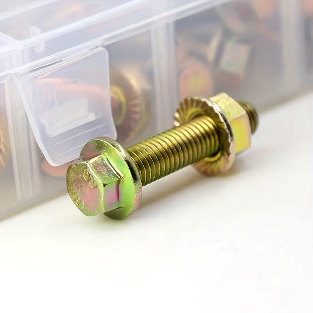 Metric Flange Bolt Nut Assortment Kit 240pcs – M5 M6 M8 Alloy Steel Hex Screws & Nuts Set in 14 Sizes Corrosion-Resistant for DIY Repair Automotive Machinery with Clear Storage Box