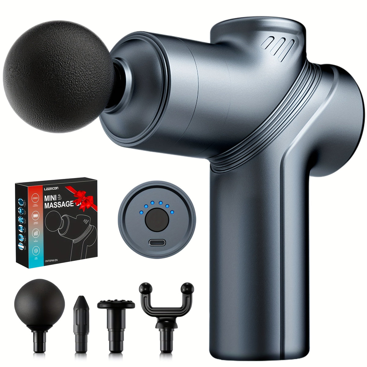 Portable Percussion Massage Gun – Ultra-Quiet Motor, 4 Massage Heads & 6 Adjustable Speeds | Handheld Deep Tissue Massager for Muscle Relaxation, Post-Workout Recovery & Full-Body Relief