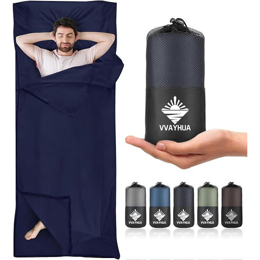 Sleeping Bag Liner for Adults with Two-Way Zipper for Camping and Hotel Stays