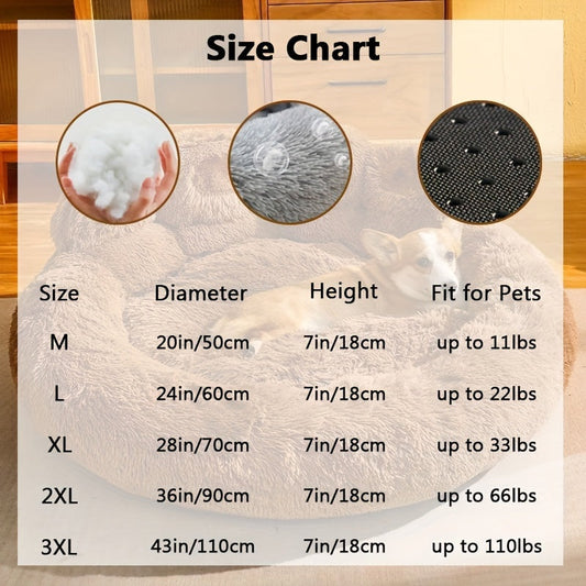 Bear Paw Round Plush Dog Bed & Cat Bed - Non-Slip Cuddler Bed, Puppy to 2XL, Coffee, Pink, Gray