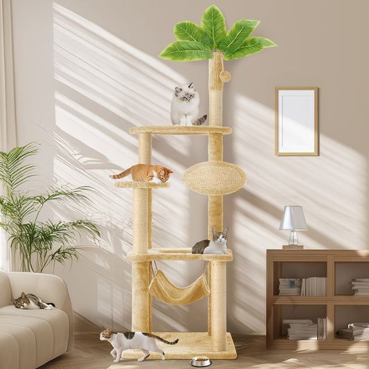 Cat Tree with Hammock and Sisal Scratching Posts, 55-Inch Multi-Level Tower