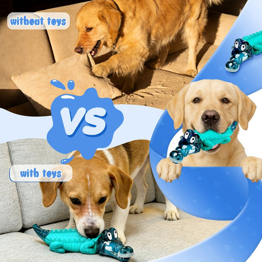 Rubber Crocodile Dog Chew Toy with Milk Flavor and Raised Ridges, Blue
