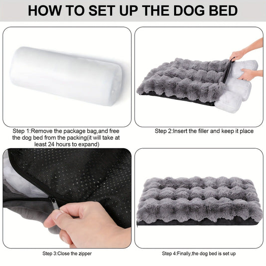 Faux Fur Dog Bed with Foam Base, Removable Washable Cover and Non-Slip Bottom