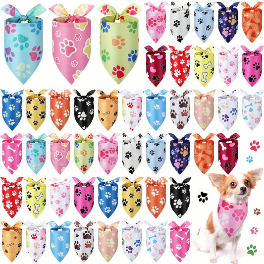 Dog Bandanas, 50-Pack Paw Print Triangle Kerchiefs for Grooming and Pet Photos