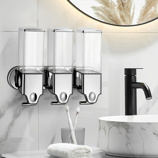 Wall-Mounted Soap Dispensers, 3-Pack No-Drill Set, 16.91 fl oz Each