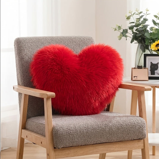 Heart-Shaped Plush Pillow Cover with Faux Wool Texture and Zipper, No Insert