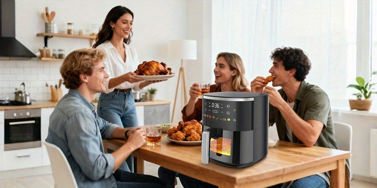 Air Fryer 6QT with 8 Preset Functions, Visible Window, Adjustable Temperature & Timer – Large Capacity Oil-Free Cooker for Crispy Fries, Chicken, Vegetables & More, Easy to Clean Home Kitchen