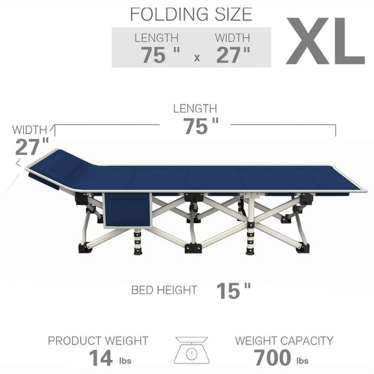 Folding Camping Cot with Mattress Pad, Purple, Blue and XXL Options