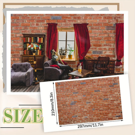 12-Sheet Peel-and-Stick Dollhouse Wallpaper, Red Brick, 1:12 Scale