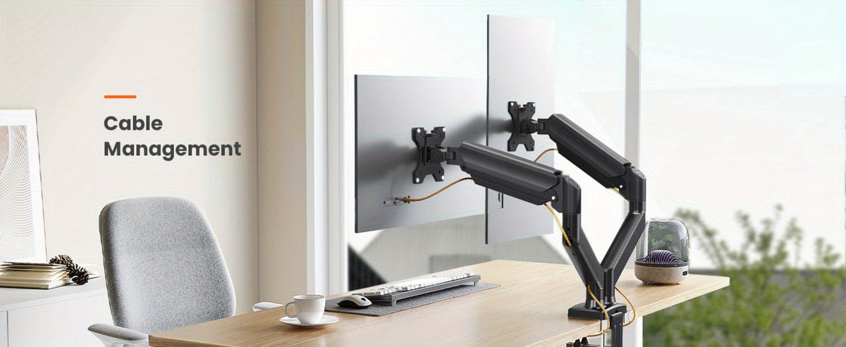 Dual Monitor Stand for 32 Inch Screens, Full Motion Dual Monitor Arm with 180° Swivel Tilt 360° Rotation, VESA 75/100mm, Max 22 lbs Each Arm, Adjustable Height for Home Office Desk Setup