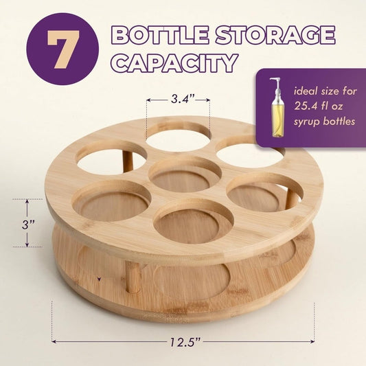 Coffee Syrup Bottle Organizer with 360-Degree Rotation, 7-Bottle Countertop Rack