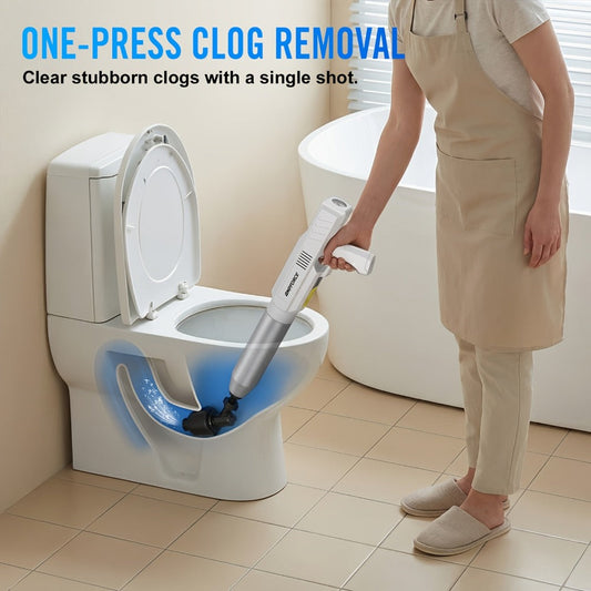 Electric Toilet Plunger, 8V Cordless Drain Opener with Pressure Display, White or Black