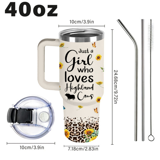 Insulated Tumbler with Cow Print, 40 oz Stainless Steel, Handle and Lid