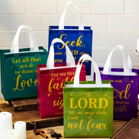 Bible Verse Gift Bags with Handles, 8 Assorted Colors, 32- or 64-Pack Non-Woven Bags