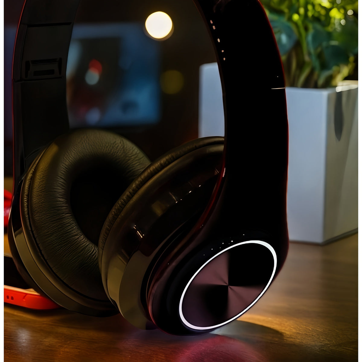 LED Light Over-Ear Wireless Headphones Deep Bass Subwoofer, Active Noise Cancelling Foldable Headset Bluetooth 5.3, Wired & Wireless Dual Mode AUX, USB Rechargeable for Gaming Music Sports