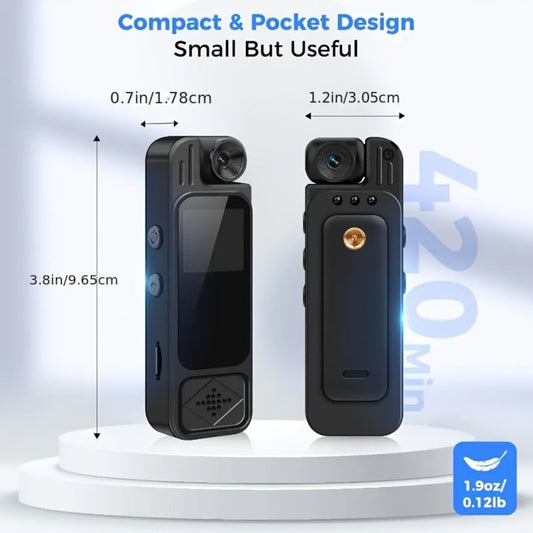 Mini Body Camera 1080p with Night Vision, 180° Rotating Lens & Loop Recording