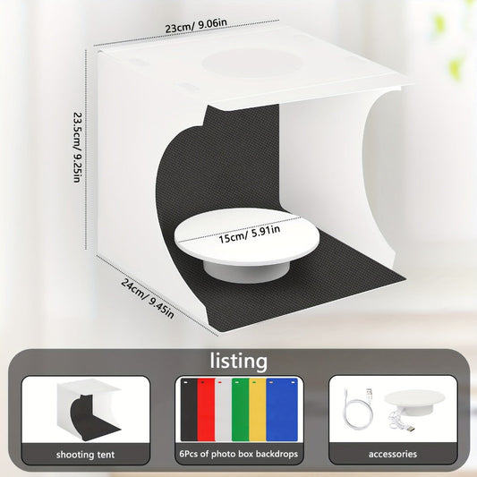 Photo Lightbox Kit with 360° Motorized Turntable, 6 Backdrops & Phone Holder