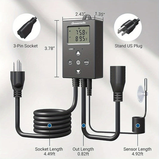 Digital Thermostat Outlet for Heating or Cooling, 120V with LCD and NTC Probe