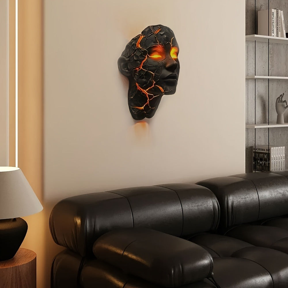 3D Wall Lamp Shattered LED Night Light Broken Face Moving Effect – Gothic Plug-In Wall Decor Light for Bedroom, Living Room, Bar, Cafe & Game Room, Unique Home Lighting Gift