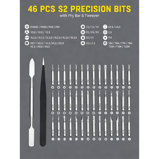Precision Screwdriver Set, 46-in-1 Magnetic CR-V Steel Bits for Electronics