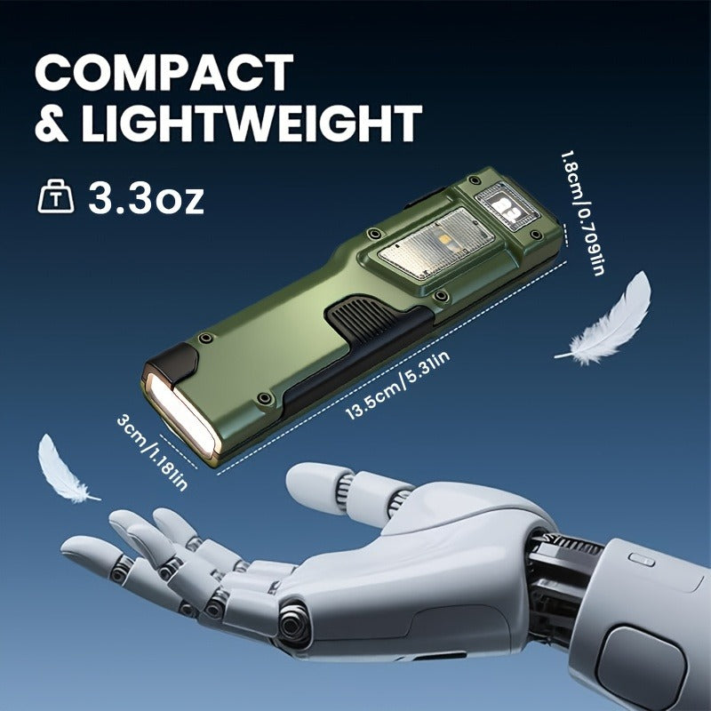 Tactical LED Flashlight EDC Flat Design - 3000 Lumen Rechargeable Torch, 8 Modes UV Light, Aluminum Body, Digital Display, 100M Range for Camping, Hiking & Emergency