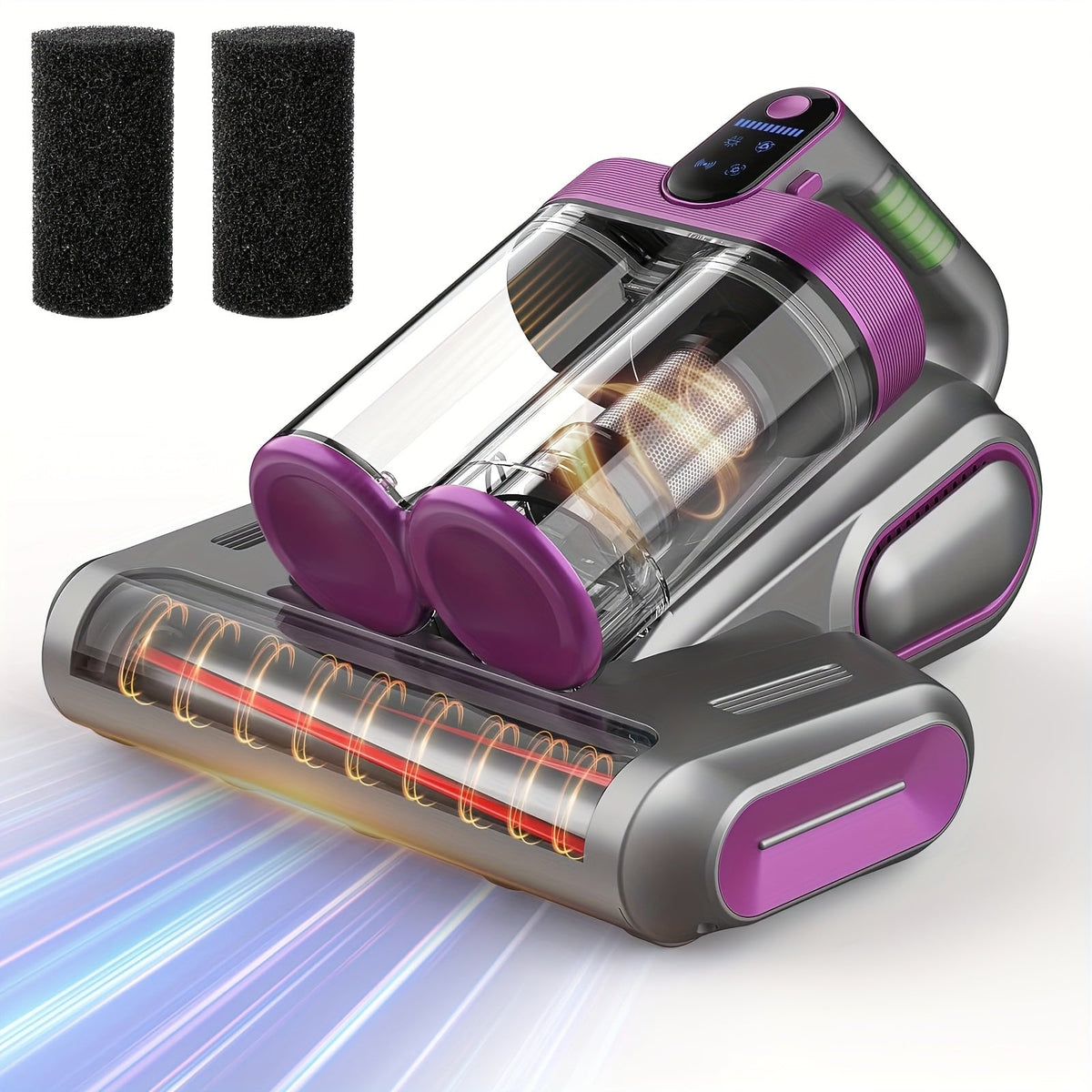 Mattress Vacuum Cleaner Handheld Bed Cleaner – 16KPa Strong Suction with UVC Light & Hot Air Heating, Deep Clean for Pillows, Sofa, Crib & Pet Hair, Double Cup Design, White or Purple