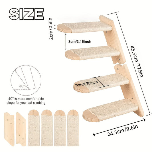 Wall-Mounted Cat Stairs, Solid Wood Climbing Frame for Indoor Perching