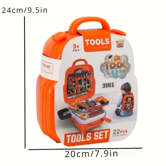 Kids Pretend Play Tool Backpack, 22-Piece Home Repair Toy Set