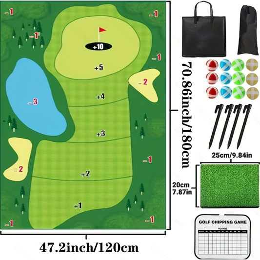 Golf Chipping Game Mat Set with 12 Sticky Balls for Indoor and Outdoor Play