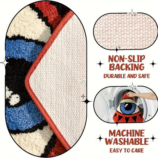 Heart-Shaped Bathroom Mat with Eye Pattern, Plush Bath Rug, 20.47 x 24.4 Inches