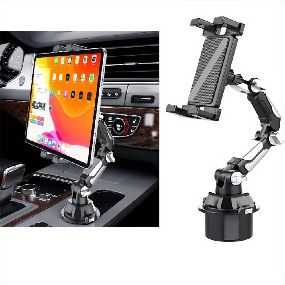 Robotic Arm Car Cup Holder Tablet Stand – Heavy Duty 360° Rotation Universal iPad Phone Mount, Adjustable Cradle for 4.7–13" Devices, Fits Most Cup Holders