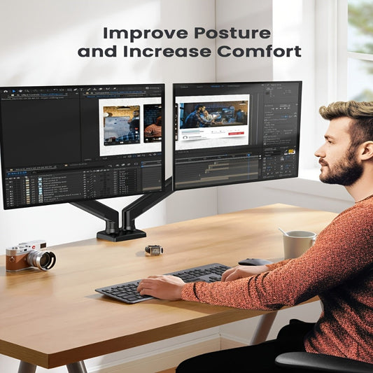 Dual Monitor Stand for 32 Inch Screens, Full Motion Dual Monitor Arm with 180° Swivel Tilt 360° Rotation, VESA 75/100mm, Max 22 lbs Each Arm, Adjustable Height for Home Office Desk Setup