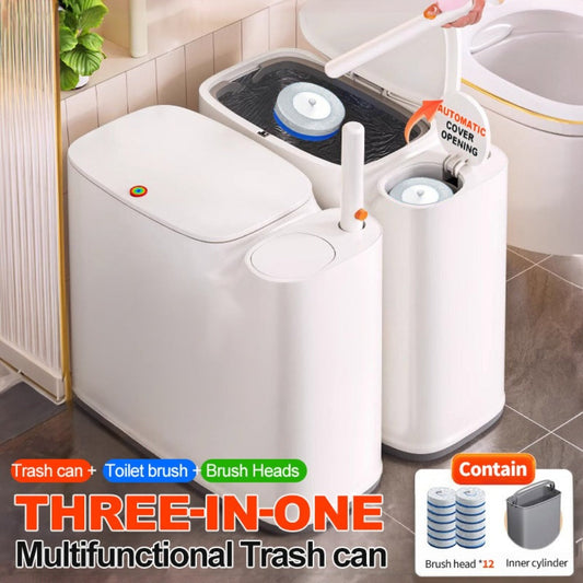 Toilet Brush and Trash Can Combo, 7.7 L Slim Bin with 12 or 72 Disposable Heads