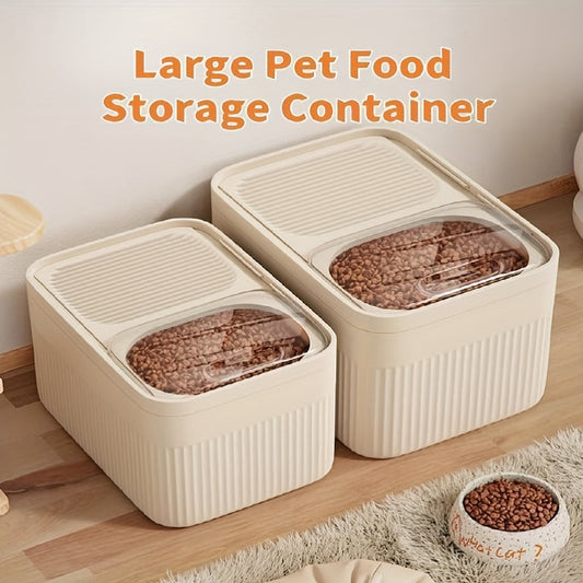 Airtight Pet Food Storage Container with Easy-Open Lid, Beige