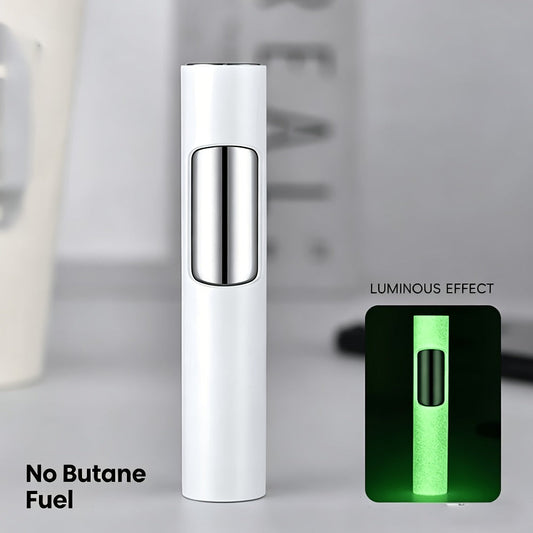 Butane Torch Lighter with Adjustable Blue Flame, White Refillable Design