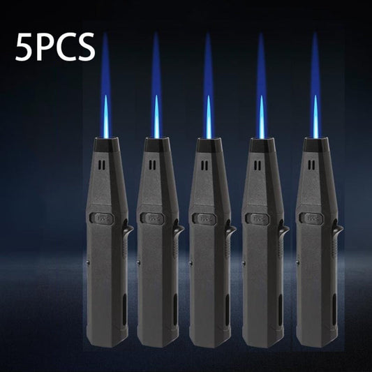 Torch Lighter 5-Pack with Blue Jet Flame, Safety Lock & Refillable Butane Design
