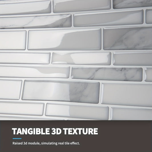 Peel and Stick Backsplash Tiles, White Marble Pattern, 10 Sheets with 3D Gel-Like Finish