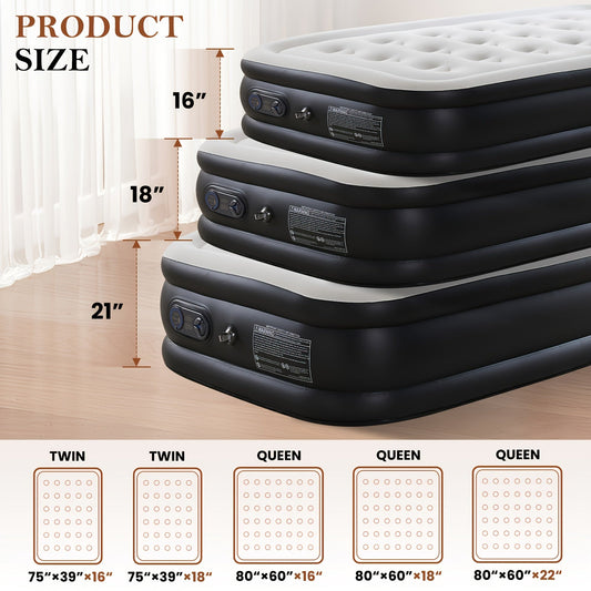 Air Mattress with Built-In Pump, Twin 16/18-Inch and Queen 16/18/22-Inch Options