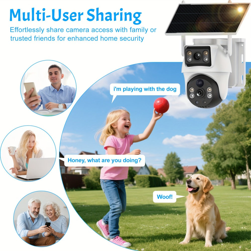 4K Solar Security Camera Outdoor Wireless – 360° PTZ Dual Lens PIR Motion Detection, Full Color Night Vision, Spotlight Siren Alarm, Two-Way Audio WiFi Camera for Home, Farm & Ranch