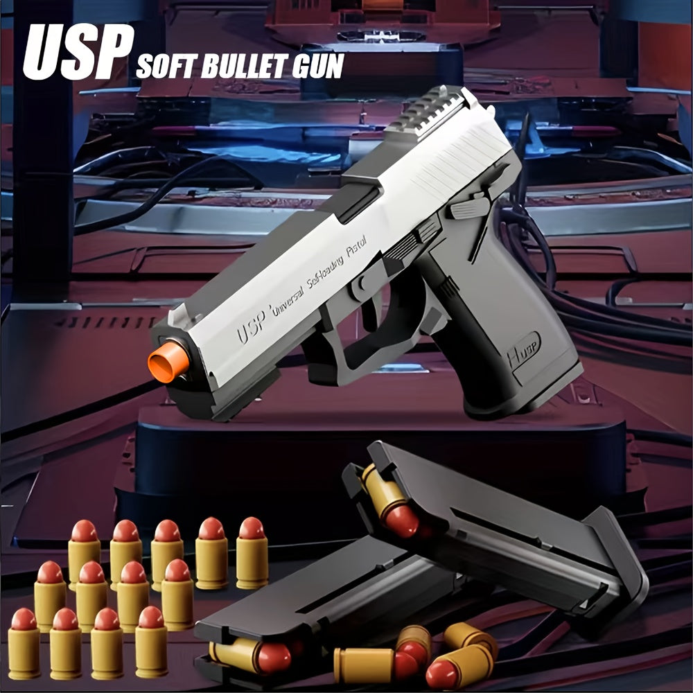 USP Soft Clip Toy Gun Pistol with Continuous Shooting – 100 Bullets & 2 Magazines Rapid Fire Foam Blaster for Kids Boys Girls Ages 6+, Outdoor Shooting Game Halloween Thanksgiving Christmas Birthday Gift