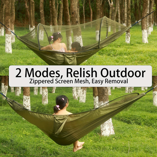 Double Camping Hammock with Mosquito Net and Sun Shade, 3-in-1 Design