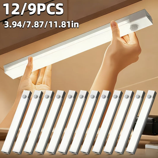 Motion Sensor Cabinet Lights, USB Rechargeable, 3 Sizes and 6/9/12-Pack