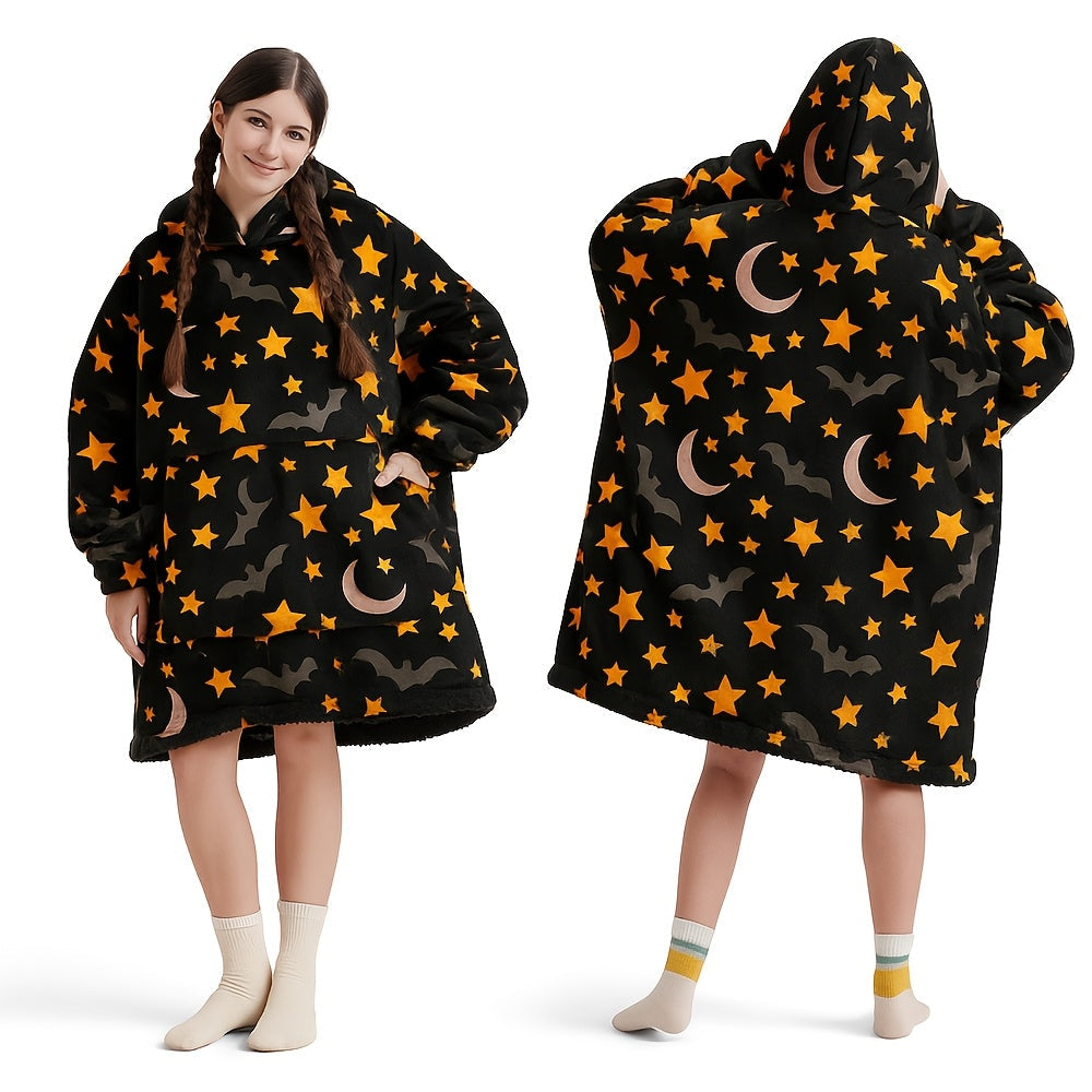 Wearable Hooded Blanket – Reversible Oversized Sherpa Throw with Kangaroo Pocket & Socks, Machine Washable, Christmas Gift, 4 Styles