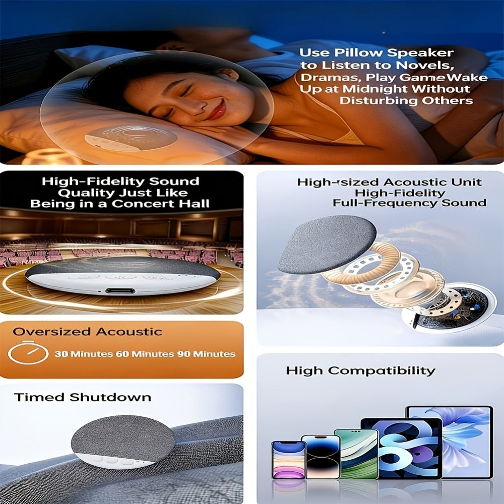 Sleep Pillow Speaker Wireless White Noise Machine with Rain Ocean Sounds, 2-Pack Lightweight 49g Sleep Headphones, 7-Day Battery Life, Auto Shut-Off Timer for Better Sleep