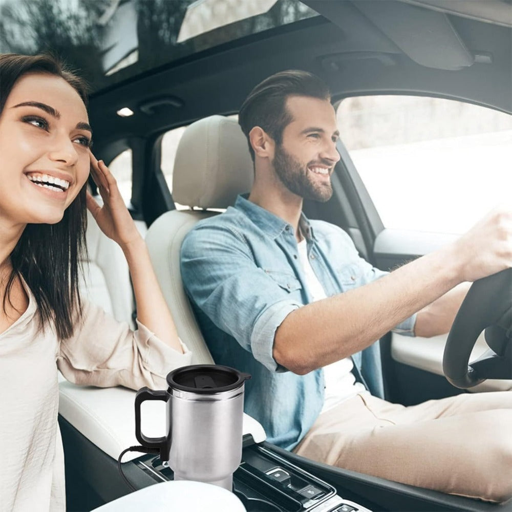 12V Car Electric Kettle 450ml Stainless Steel Travel Heating Cup Auto Shut-Off Portable Car Water Heater for Hot Water Tea Coffee Road Trip Camping