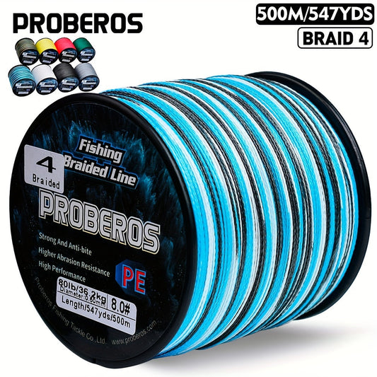 Braided Fishing Line, 4-Strand, 547 Yards with 6–80 lb Test & Color Options