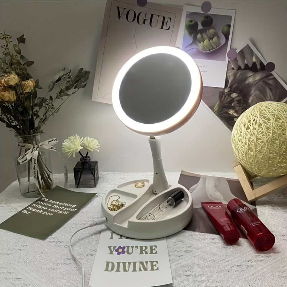 Lighted Makeup Mirror with 10x Magnifying Glass – Double Sided LED Vanity Mirror, Bright Shadow-Free Light, USB & Battery Dual Power, Tabletop & Travel | Ladies Beauty Gift for Women
