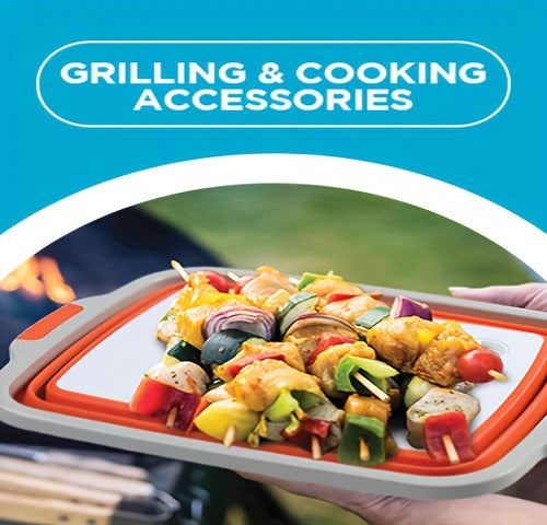 Collapsible BBQ Prep Tub, 3-in-1 Grill Caddy with Cutting Board and Locking Lid